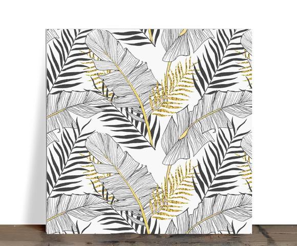 Azulejo Decorativo Folhas Tropicais P&b com Toque Dourado