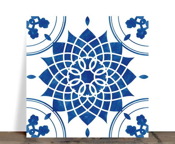 Azulejo Decorativo Mandala Azul Aquarela 15x15 Cerâmica