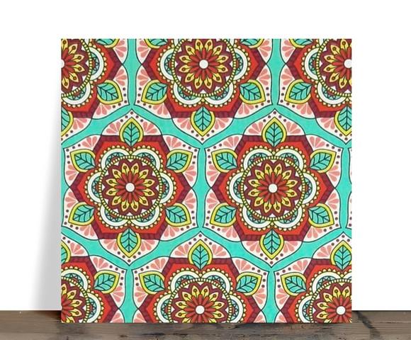 Azulejo Decorativo Mandala Floral Turquesa 15x15 Cerâmica
