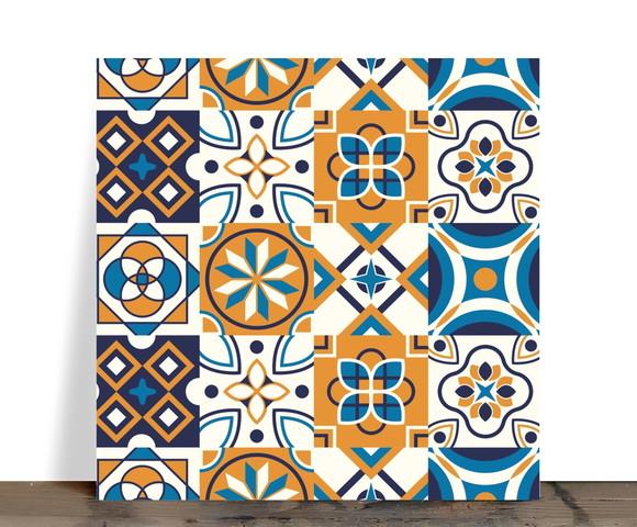 Azulejo Decorativo Mosaico Geométrico Azul e Laranja 15x15 c