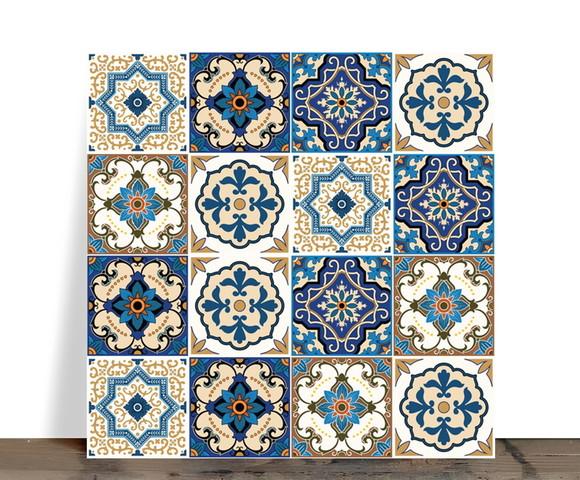 Azulejo Decorativo Mosaico Mandalas Azul e Laranja 15x15