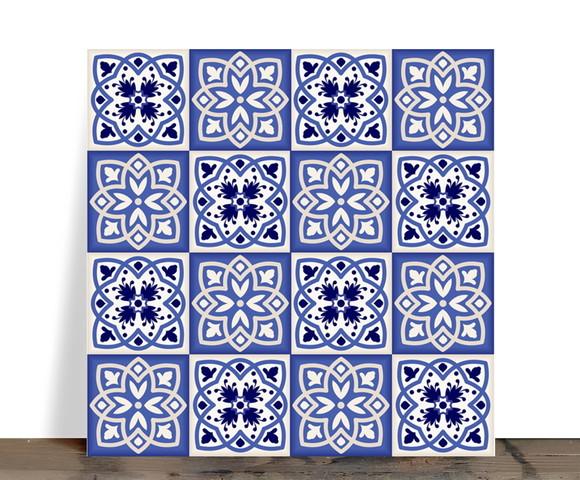 Azulejo Decorativo Mosaico Português Azul e Branco 15x15