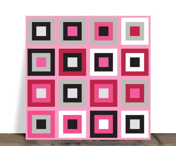 Azulejo Decorativo Retrô Geométrico Rosa e Cinza 15x15