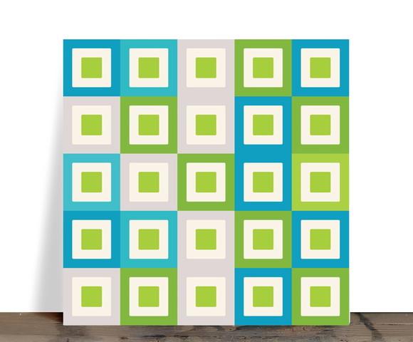 Azulejo Decorativo Retrô Geométrico Verde e Azul 15x15 Cerâm