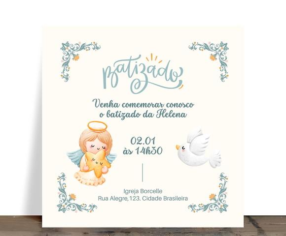Azulejo Personalizado Batizado com Dados e Arte Aquarela 15x