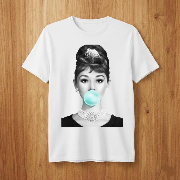 Camiseta Audrey Hepburn Bubblegum Pop Art