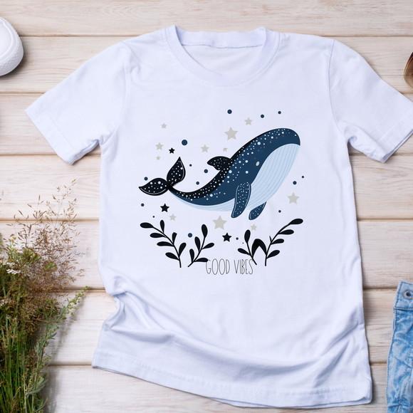 Camiseta Baleia - Good Vibes - Oceano, Paz e Astral
