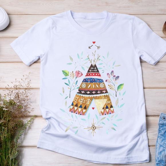 Camiseta Boho Style - Tenda Tribal com Aquarela