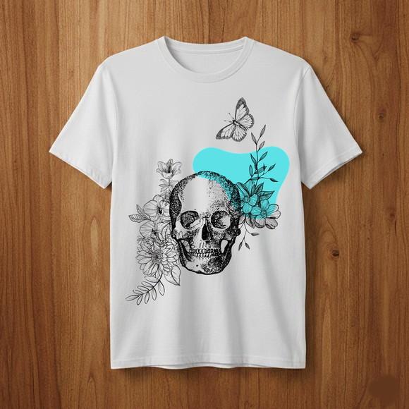 Camiseta Caveira Floral e Borboleta - Estilo Boho