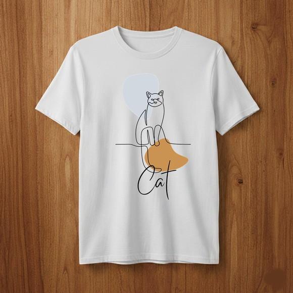 Camiseta Gato Minimalista One Line Art