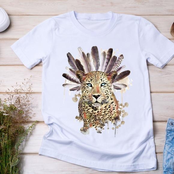Camiseta Leopardo Tribal - Estilo Boho com Penas