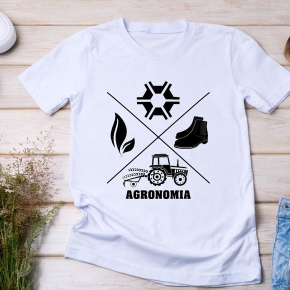 Camiseta Profissão Agronomia - Trator, Bota e Símbolos