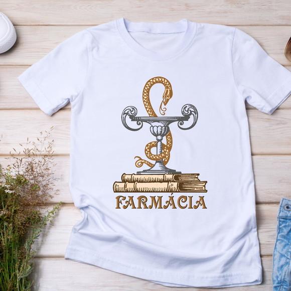 Camiseta Profissão Farmácia - Taça de Higia e Estilo Vintage