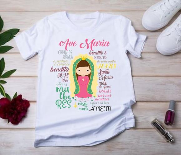 Camiseta Religiosa Ave Maria ? Fé e Proteção