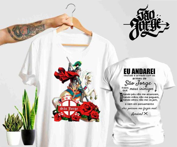Camiseta São Jorge sou Devoto com Rosas - Fé e Beleza