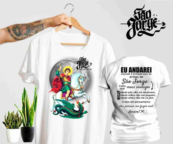 Camiseta São Jorge Andarei Vestido e Cercado - Fé e Oração