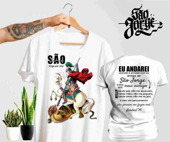 Camiseta São Jorge Armadura de Fé - Estampa Frente e Verso