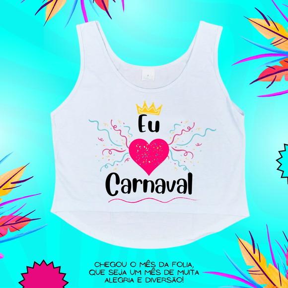 Cropped Carnaval Feminino Eu Amo Carnaval Coração Rosa e Cor