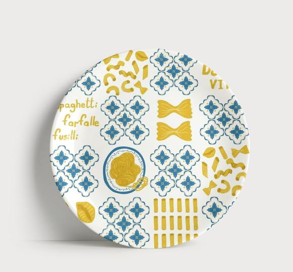 Prato de Porcelana Temático Massas - Decoração Gourmet