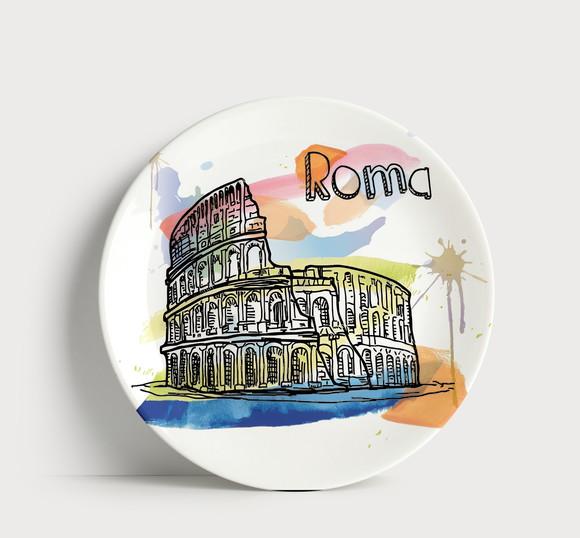 Prato Decorativo Aquarela Roma - Decoração de Mesa ou Parede