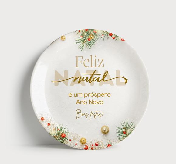 Prato Decorativo de Natal: Feliz Natal e Próspero Ano Novo