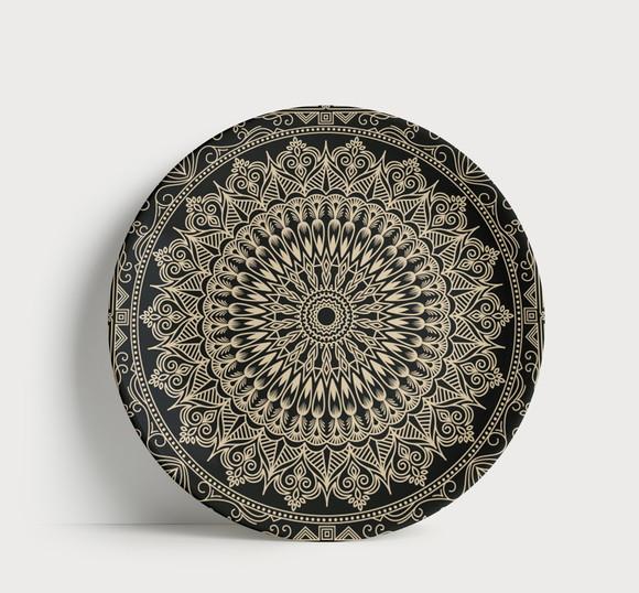 Prato Decorativo Mandala Étnica Preto e Bege 21cm Porcelana