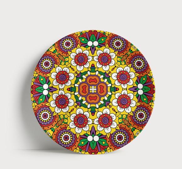 Prato Decorativo Mandala Geométrica Floral 21cm Porcelana