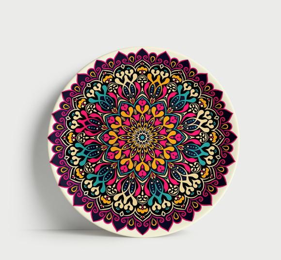 Prato Decorativo Mandala Geométrica Magenta e Marinho 21cm P