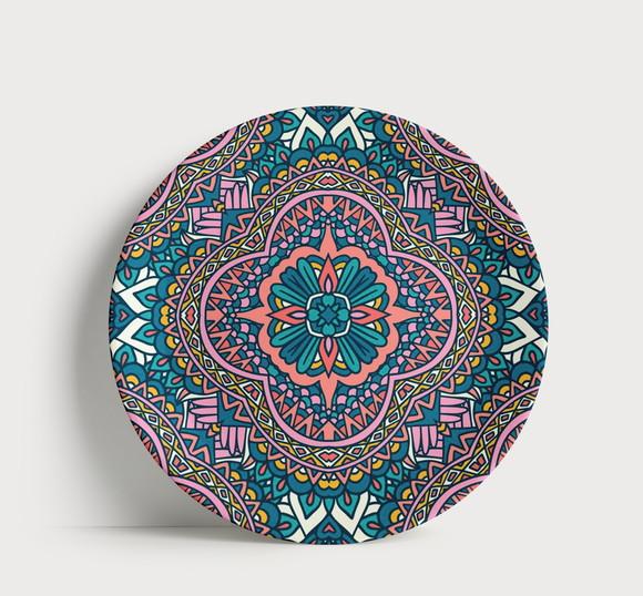 Prato Decorativo Mandala Geométrica Turquesa e Rosa 21cm Por