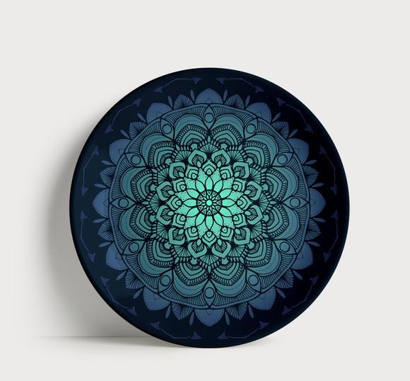 Prato Decorativo Mandala Mística Gradiente Azul 21cm Porcela