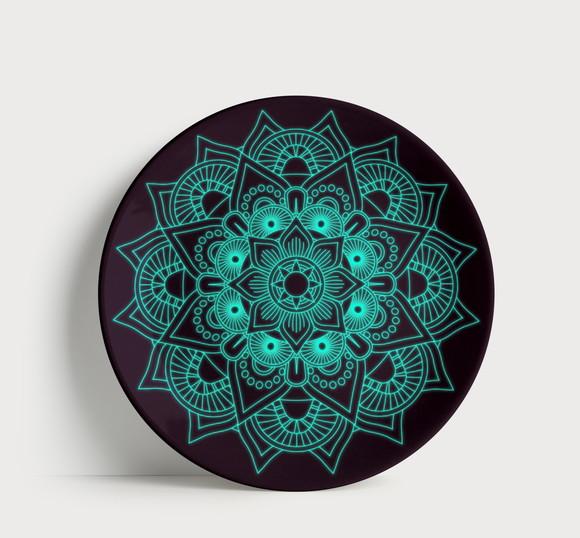 Prato Decorativo Mandala Neon Turquesa