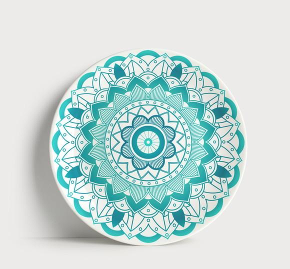 Prato Decorativo Mandala Turquesa e Aqua 21cm Porcelana