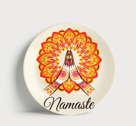 Prato Decorativo Namastê Mãos em Prece - Porcelana 21cm