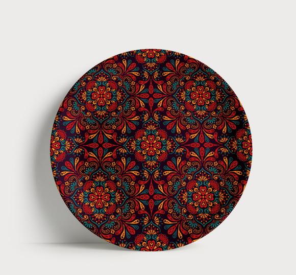 Prato Decorativo Padrão Mandala Étnico 21cm Porcelana
