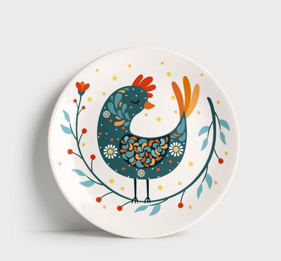 Prato Decorativo Porcelana Galo Estilizado