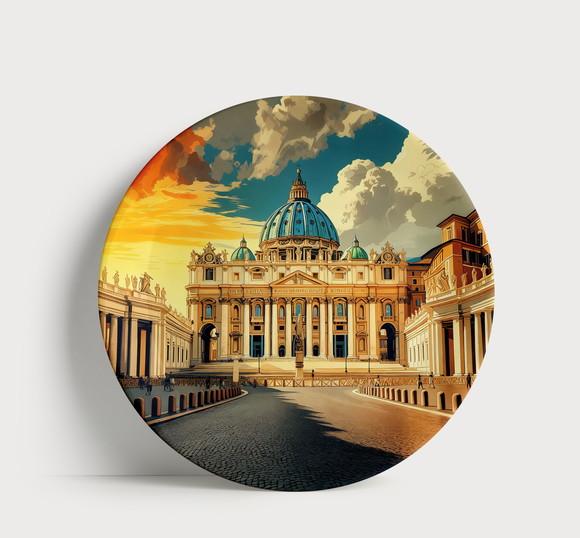 Prato Decorativo Vaticano 21cm em Porcelana com Suporte