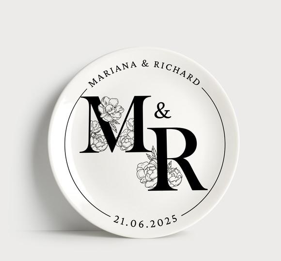 Prato Personalizado para Casamento e Noivado: Monograma