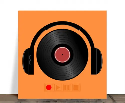 Azulejo Decorativo Disco de Vinil e Headphones Retrô 15x15 c