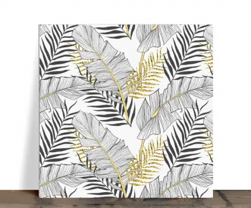 Azulejo Decorativo Folhas Tropicais P&b com Toque Dourado