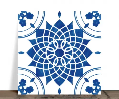Azulejo Decorativo Mandala Azul Aquarela 15x15 Cerâmica