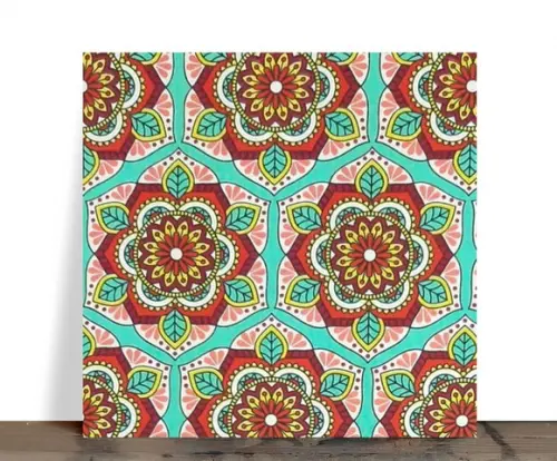 Azulejo Decorativo Mandala Floral Turquesa 15x15 Cerâmica