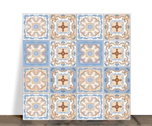 Azulejo Decorativo Mosaico Mandala Azul e Bege 15x15 Cerâmic