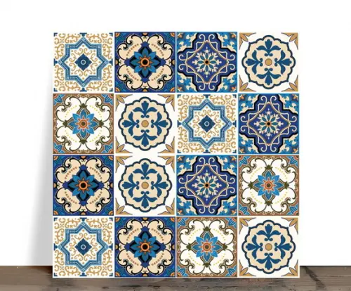 Azulejo Decorativo Mosaico Mandalas Azul e Laranja 15x15
