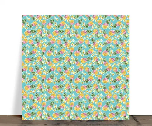 Azulejo Decorativo Tropical Abacaxi e Flores 15x15 Cerâmica