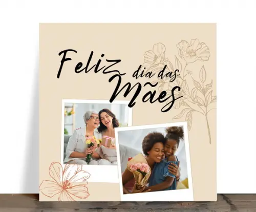 Azulejo Personalizado Feliz Dia das Mães com 2 Fotos