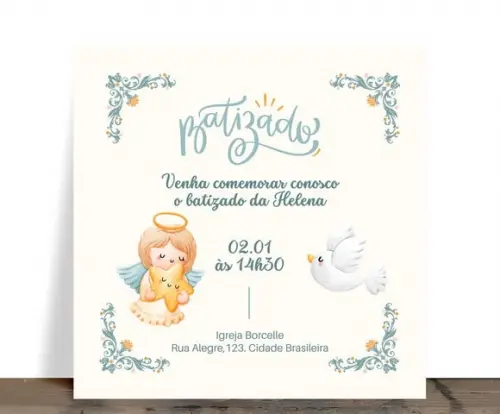 Azulejo Personalizado Batizado com Dados e Arte Aquarela 15x