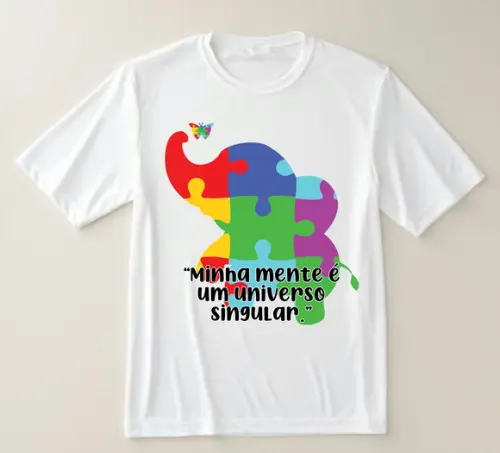 Camiseta Autismo Estampa Colorida com Elefante e Frase