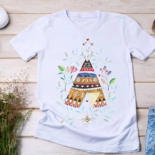 Camiseta Boho Style - Tenda Tribal com Aquarela