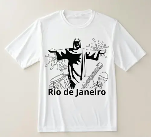 Camiseta Branca Rio de Janeiro Cristo Samba