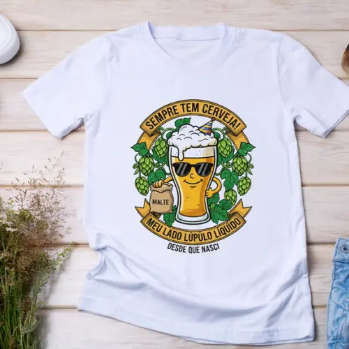 Camiseta Divertida Sempre Tem Cerveja Meu Lado Lúpulo